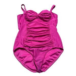 Miraclesuit Womens Solid Pink One Piece Slimming Ruched Swim Suit Size 14